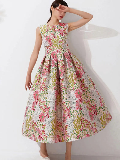 DEVCHATA Summer Elegant Jacquard Women Long Maxi Luxury Dress Floral Fashion Party Robe Femme Vintage Vestido Evening Clothing