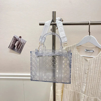 Designer Tote Bag For Women Brand Hollow Out Shoulder Bag 2025 New Travel Beach Handbag Purple Bag Fashion Shopper Purse