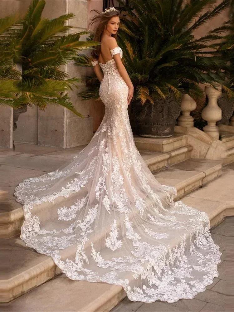 Off shoulder mermaid wedding sweetheart bridal gown