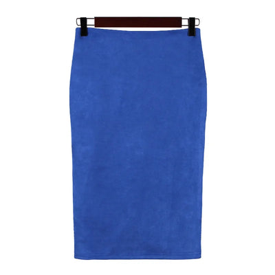 Women's suede solid color pencil skirt, spring and summer high waisted tight fitting retro suede split thick elastic skirt