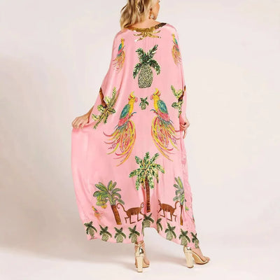 2025 New Spring V-neck A-line Dress Fashion Animal Pattern Printed Loose Dress Retro Women's Dress