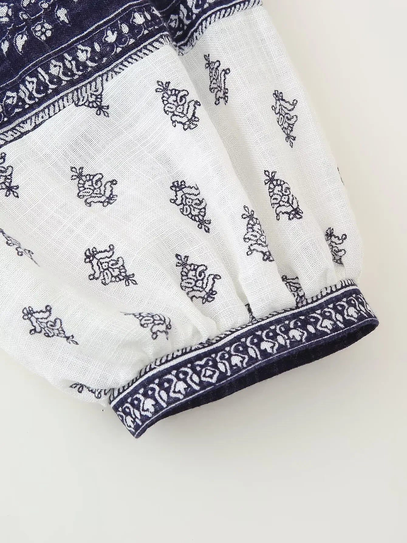 Women's Puffy Sleeve Linen Printed Top