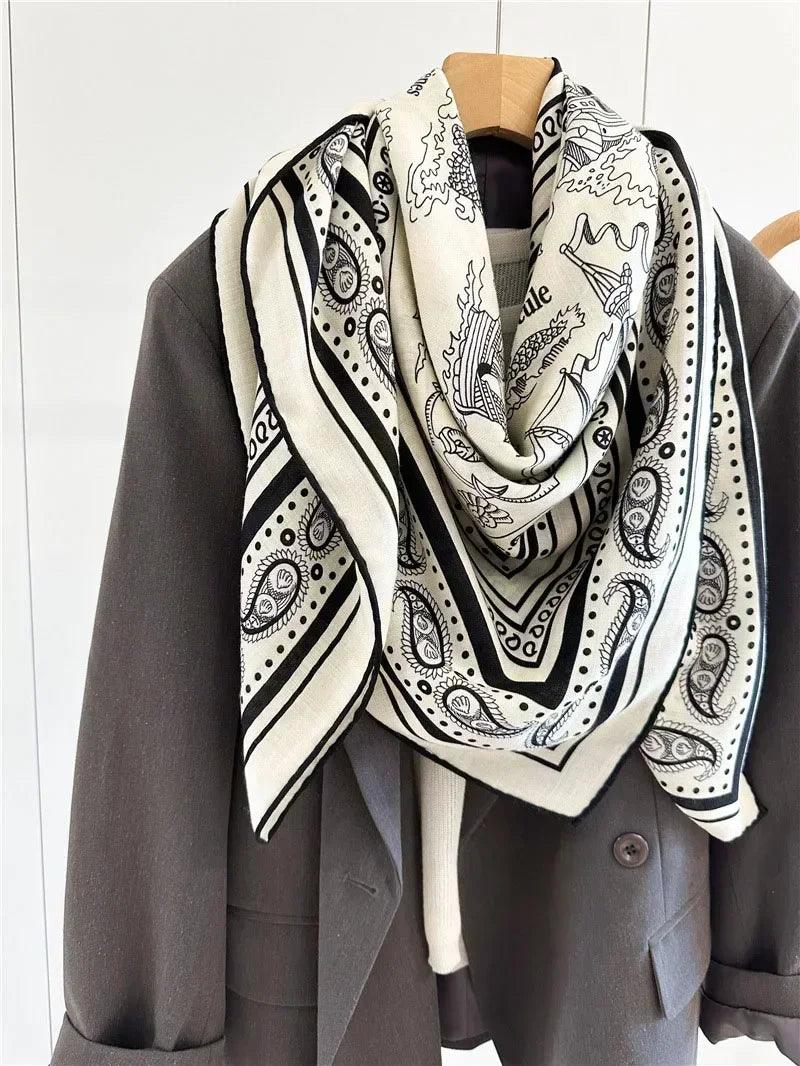Large square wool blanket scarf wraps women shawl 132x132cm