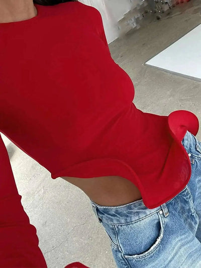 Red ruffles crop top for women