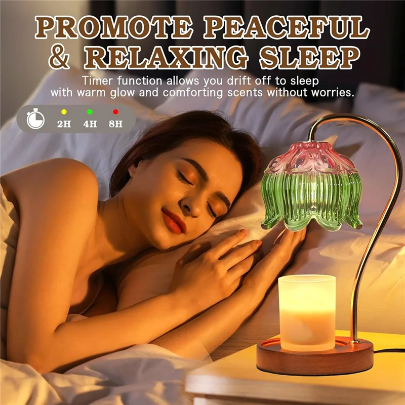 B84B-Cute Candle Warmer Lamp With Timer& Dimmable Function, House Warming Gift For New Homes, Lotus Wax Melt Lamp US Plug