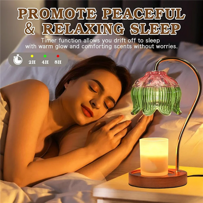 B84B-Cute Candle Warmer Lamp With Timer& Dimmable Function, House Warming Gift For New Homes, Lotus Wax Melt Lamp US Plug