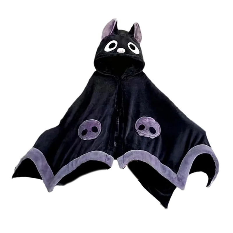 HHO-Cute Halloween Wearable Blanket Hoodie For Halloween Cosplay Soft Hooded Bat Cape