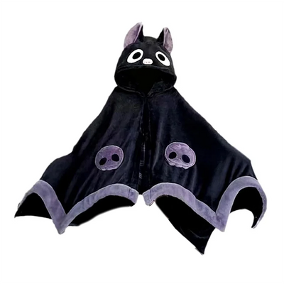 HHO-Cute Halloween Wearable Blanket Hoodie For Halloween Cosplay Soft Hooded Bat Cape
