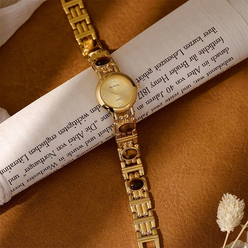 2025 High-End Vintage Woman Watches Fashion Elegant Natural Jade Stones Quartz Watch Retro Waterproof Hand Clock Gifts
