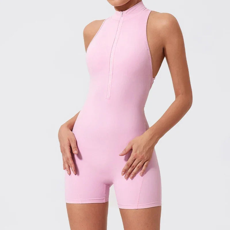 Scrunch Short Sports Jumpsuit Sleeveless Gym Set Women Yoga Clothing  Workout One-piece Suit Female Zipper Overalls for Woman