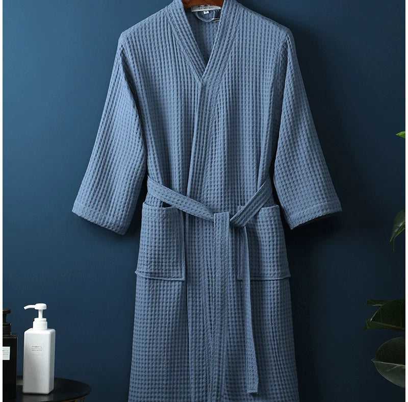 Cotton Bathrobe Spring/summer Thin Morning Robe Long Waffle Hotel Beauty Salon Bathrobe Women Sleepwear Sexy Pajamas Bath Robes