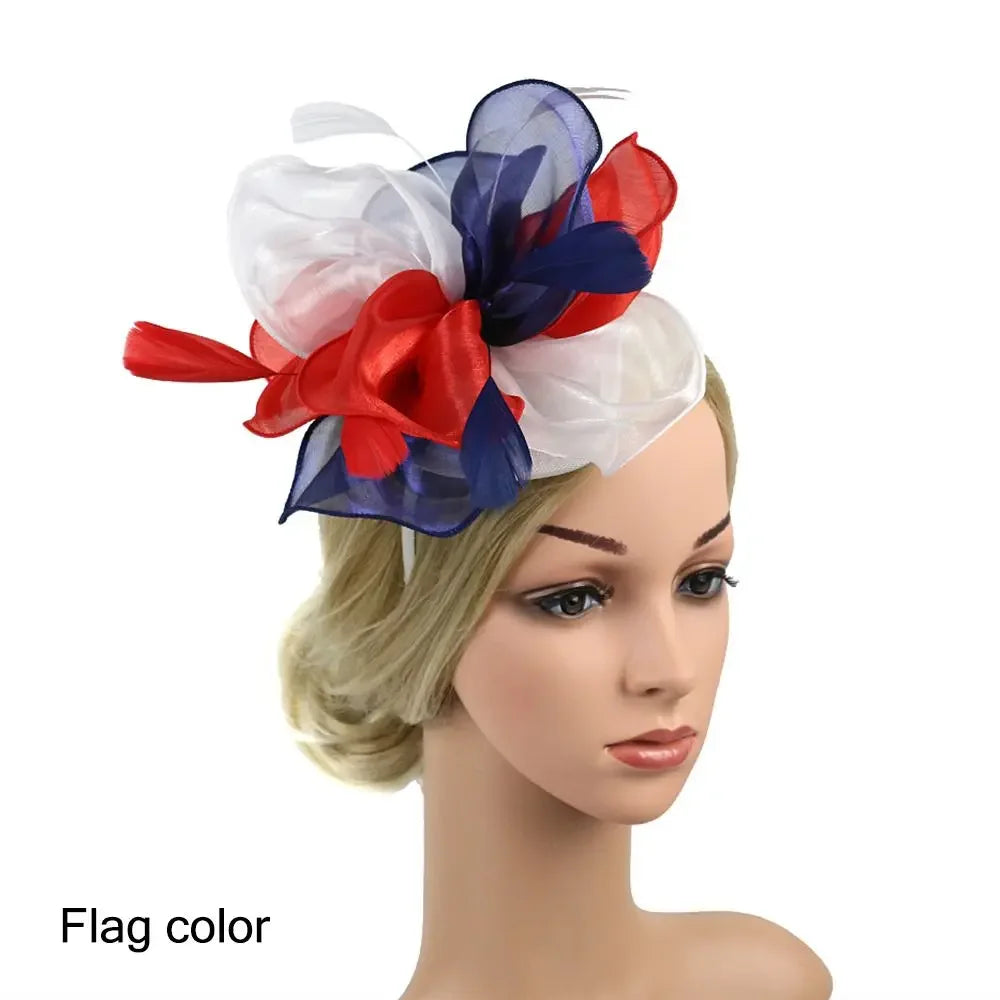 Top Hat Royal Ascot Race Flower Mesh Headband Fascinator Hats Headwear Cocktail Tea Party Feather Flower Headband