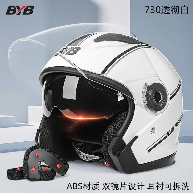 Motorcycle Open Face Helmet For Men And Women Dual Lens Sun Visor Face Shield Top Lightweight Scooter Bike Retro 3/4 Helmet