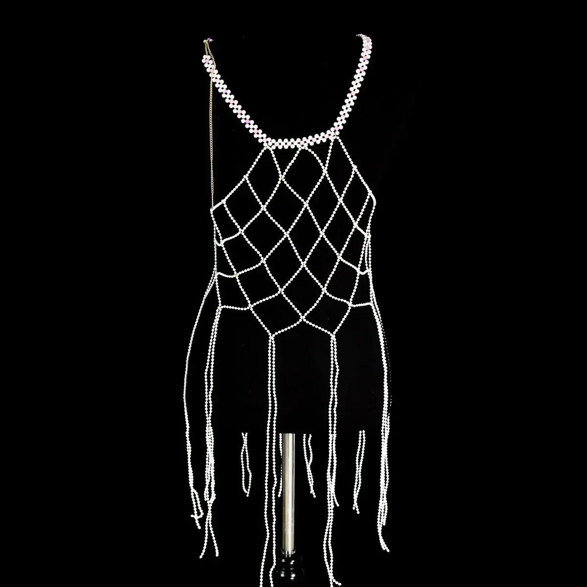 Luxurious a long fringed dress fashion faux pearl women’s body jewelry stage performance outdoor beach party accessories