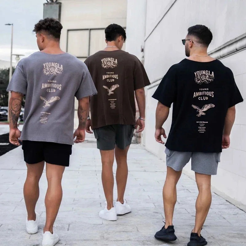 YA New style Oversized T-Shirt Fashion Trend Casual Men's Clothing Summer Loose Cotton Round Neck Print Plus Size Short Sleeves