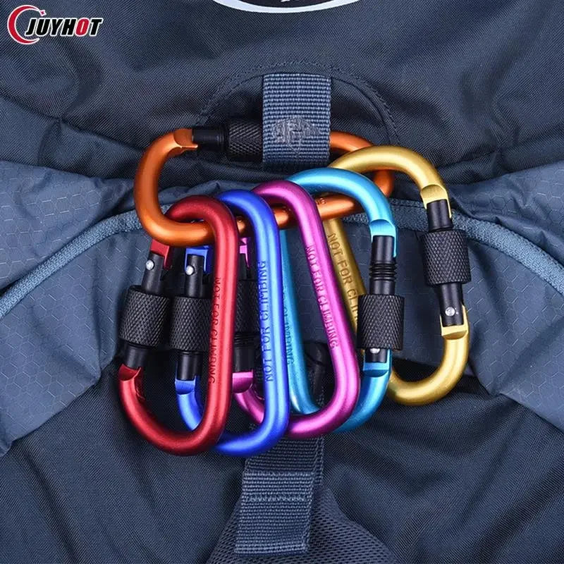 Type D Carabiner With Lock Outdoor Climbing Camping Bold Aluminum Alloy Locking Clasp Keychain Multi Survival Gear Travel Kit