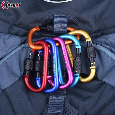 Type D Carabiner With Lock Outdoor Climbing Camping Bold Aluminum Alloy Locking Clasp Keychain Multi Survival Gear Travel Kit