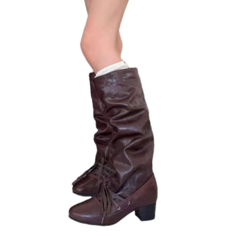 Designer Knee High Women Boots Chunky Fashion High Heels Shoes 2025 Winter New Gladiator Woman Goth Chelsea Long Botas Mujer