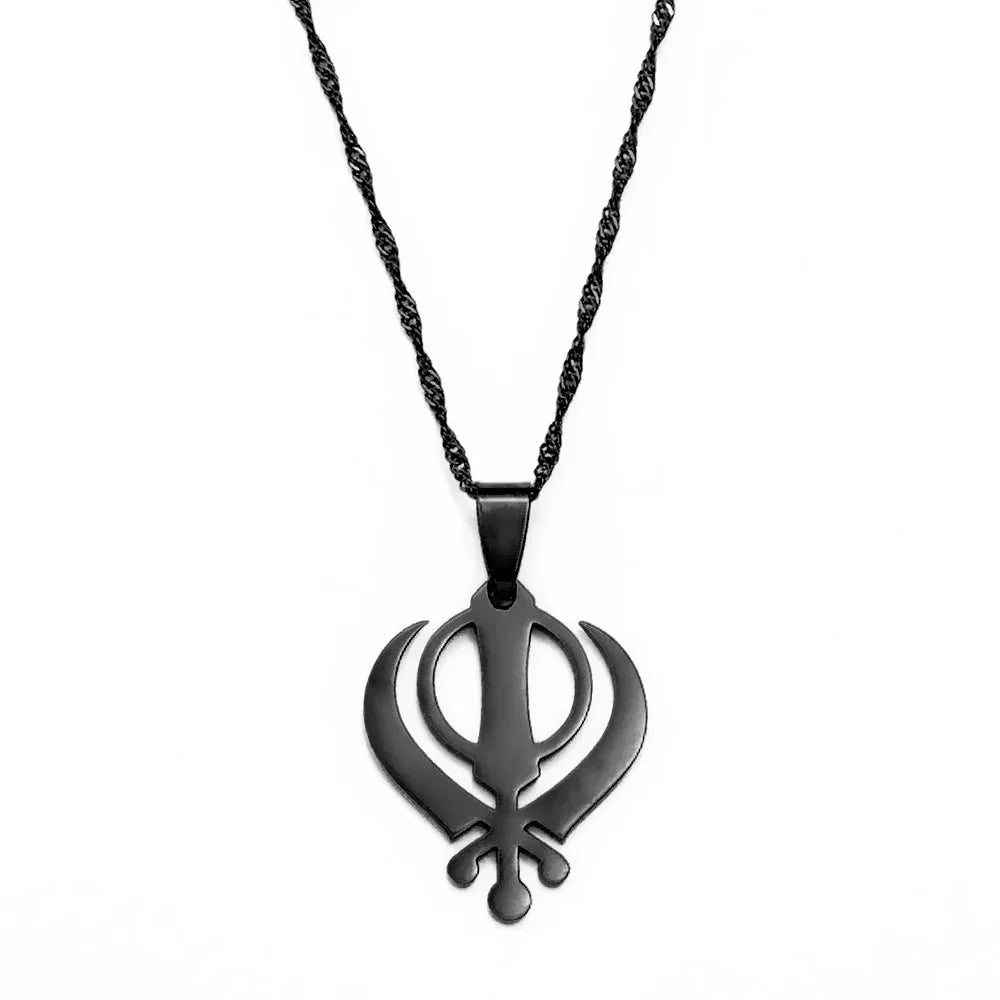 Anniyo Sikhism Necklace Pendant Sikh Khanda Jewelry Black/Gold Color Necklaces India Pakistan Malaysia Punjab Religious @009521