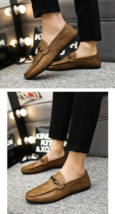 Summer New Men's Loafers Comfortable Flat Casual Shoes Men Breathable Moccasins Slip-On Soft Leather Driving Shoes 2025