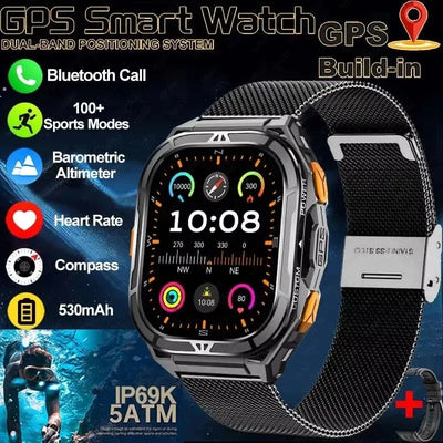 2025 New GPS Smart Watch Men 1.96-inch HD AMOLED Screen Compass Bluetooth Call 5ATM Waterproof Sport Smart Watch for Android iOS