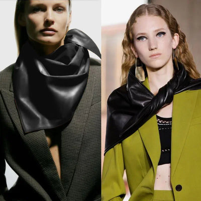 Designer woman Triangle Scarf Black Bandana men Unisex Faux leather kerchief eco-leather headscarf headdress Shawl Wrap