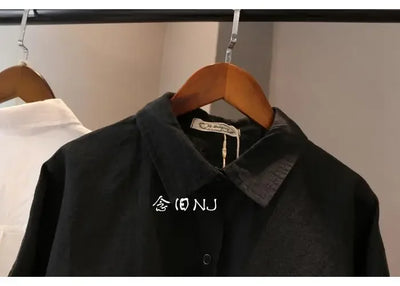 Cotton Linen Women Medium-Length White Polo Shirt