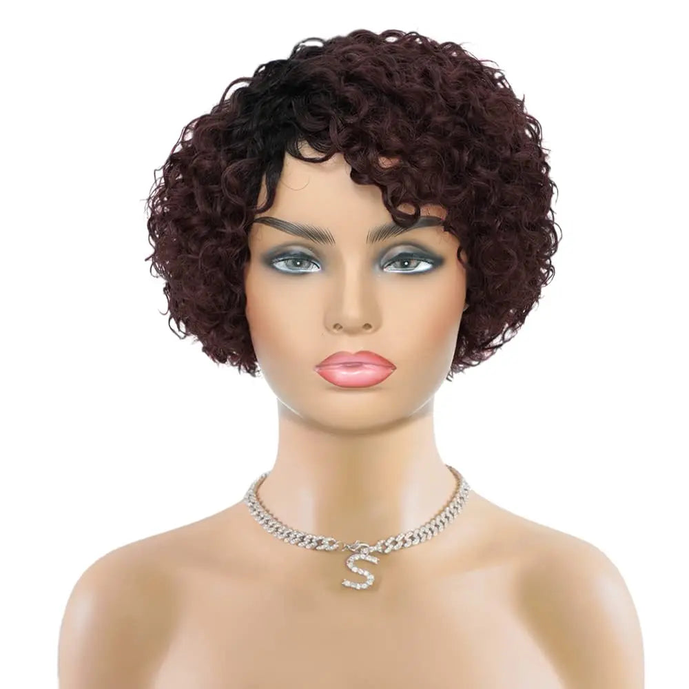 Short Kinky Curly Human Hair Wig Afro Short Wigs Pixie Cut Wig Human Hair No Lace Front Natural Brazilian Hair Wigs For Women