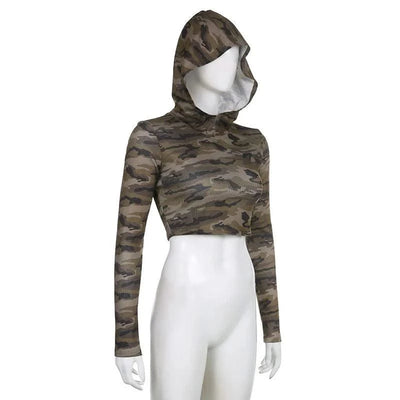 American Camo Streetwear Tops Women Back Hollow Out