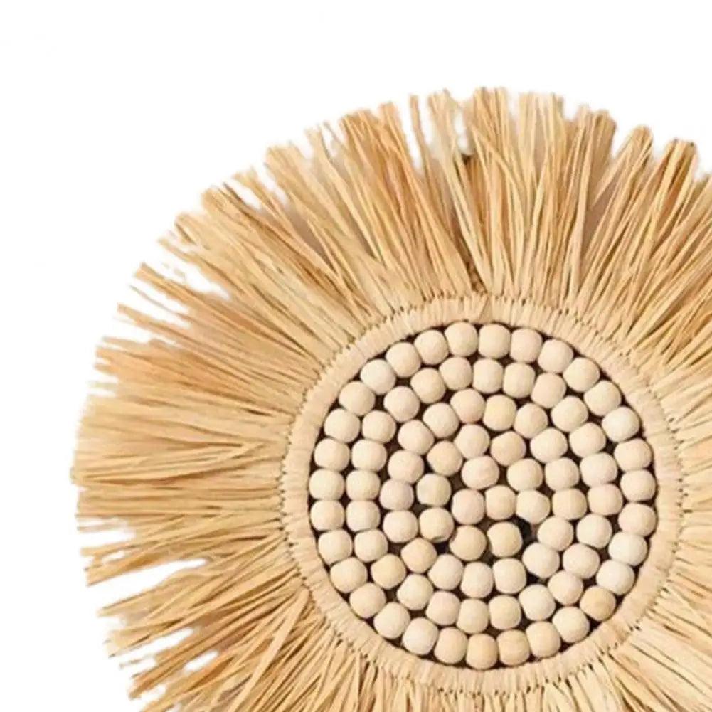 Home decor hanging mirror raffia wood beads acrylic multifunct decorative decorations bedroom wall room