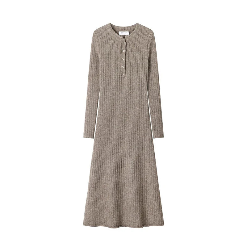 Knitted Sweater Dress Women Casual Long Sleeve French Mid Long Length Knee Dress Coat Ins Fashion Winter Versatile Wardrobe