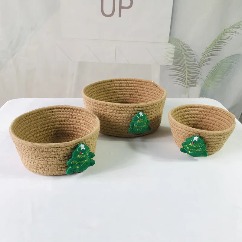 Hand Woven Storage Basket Christmas Present Candy storage Baskets Cartoon Kids Toys Desktop Organizer Sundries Storage Box
