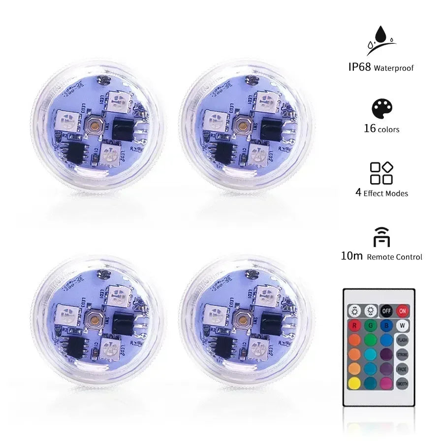 LED RGB Underwater Lights with Remote Control Submersible Light Waterproof For Fish Tank Swimming Pool Wedding Party Lamp