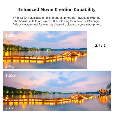 Mobile Phone Anamorphic Movie Lens 1.55X Deformation Filmmaking Lens Phone Moive Lens with Universal Lens Clips Carry Bag Replac