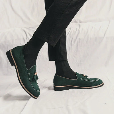 Luxury Designer Men Suede Tassels Blue Green Oxford Brogue Shoes Moccasins Wedding Prom Homecoming Party Footwear Zapatos Hombre