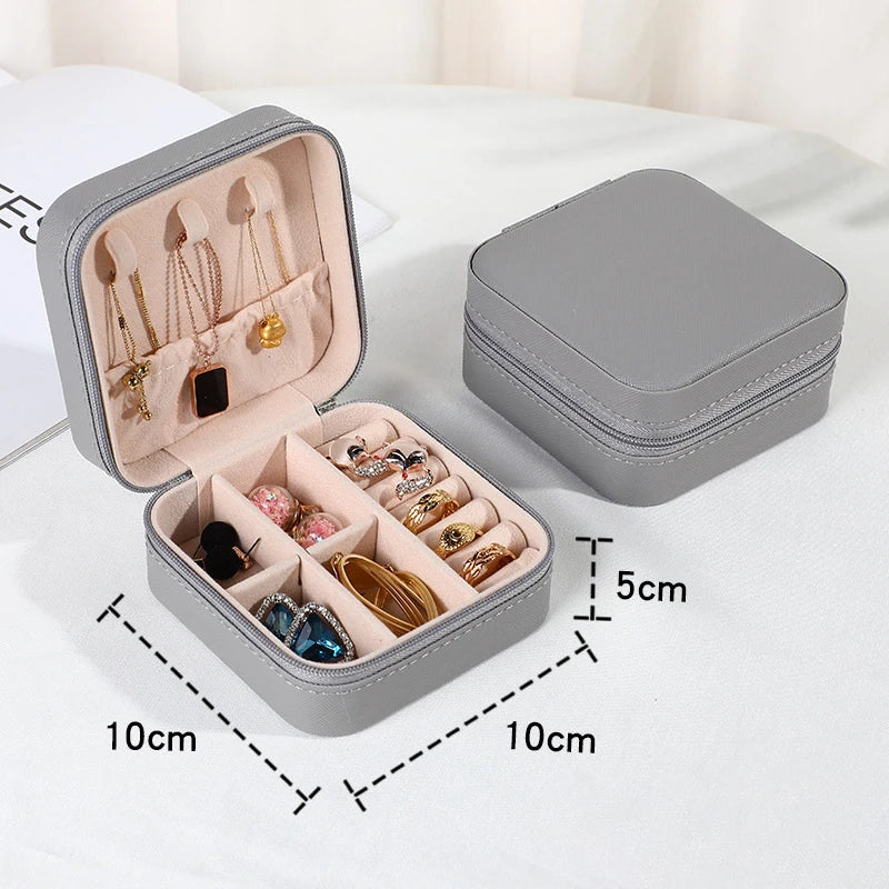 Jewelry Organizer Portable Jewelry Box Display Travel Jewelry Case Boxes Button Leather Storage Zipper Jewelers Display