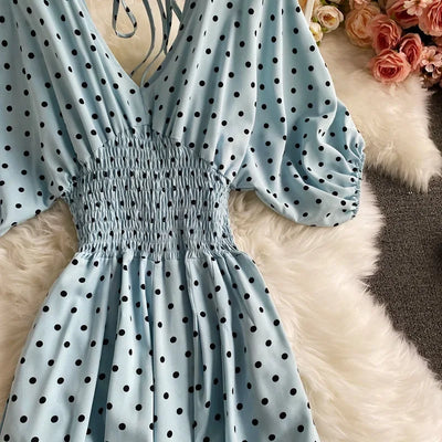 V Neck Sexy Dolman Sleeves Waist Slim Polka Dot Print Jumpsuit Women Wide Leg Trousers Jumpsuit