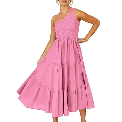 Elegant Dress For Women Bodycon Dress One Shoulder 2022 Summer Fashion Party Ruffles Hem Tiered Maxi Dresses Robe Femme Vestidos