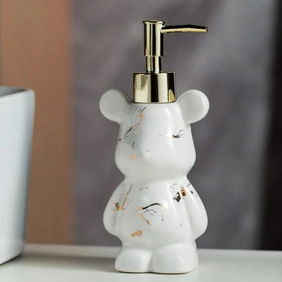 Luxury Marbling Bear Shape Ceramics Soap and Gel Dispenser Creative Black White Empty Shampoo Bottle Bathroom Storage Accessorie