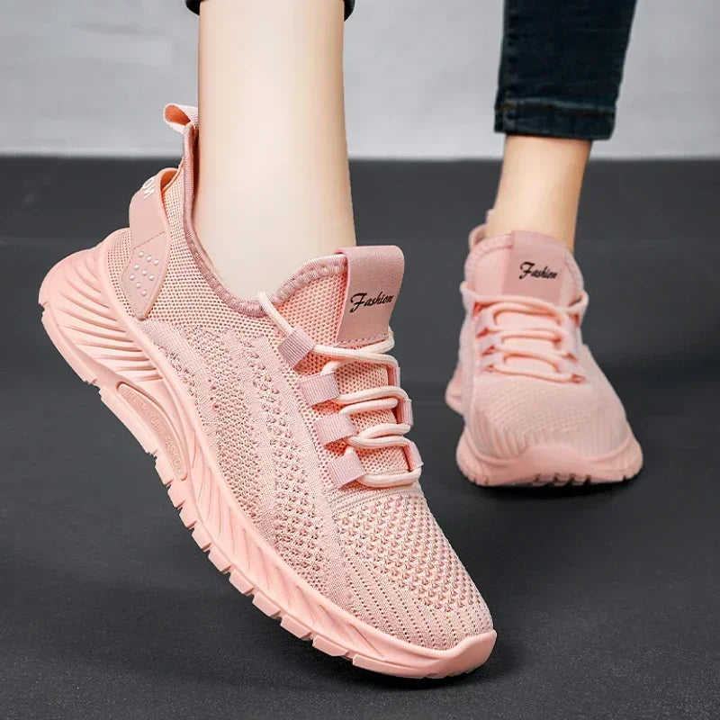 2025 Designer Women Casual Sneakers Sports Shoes Fashion Brand Lace Up Loafers Female Knitted Mesh Breathable Shoes for Women
