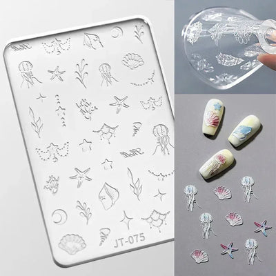 Geometric Bowknot Grid Lace Flora Edge Nail Art Silicone Carving Mold Mould Star Daisy Flower Charms Bow Tie Snowflake Template