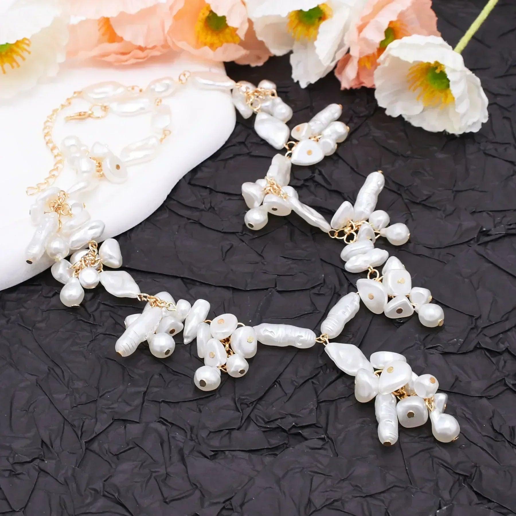 Luxury baroque irregularity pearl necklace double layered jewelry for women fashionable long chain dress female