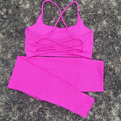 2pcs Gym Leggings Set Yoga Sports Set Women Workout Outfit Fitness Suit Cross Straps Bra High Waist Leggings Running Tracksuit