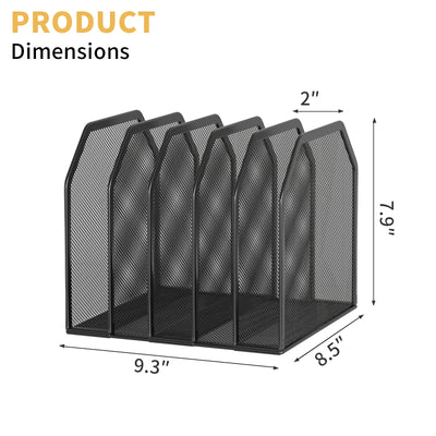 Desk File Organizer 5 Sections Upright Mesh Desktop Organizer File Sorter Office Organization File Holder for Home, Office