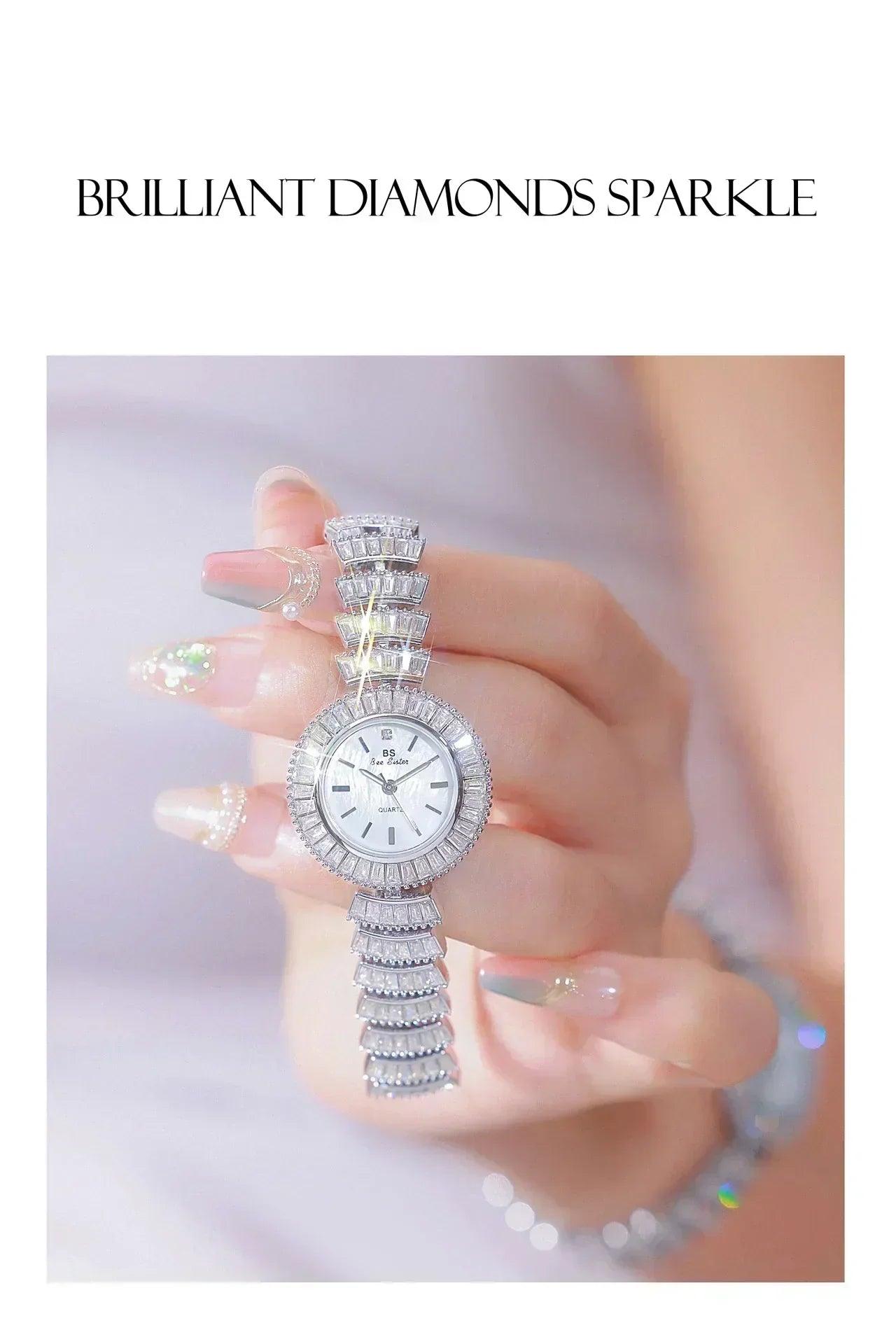 High-end luxury woman watch full diamond gold silver bracelet women fashion quartz wristwatches ladies rhinestone clock