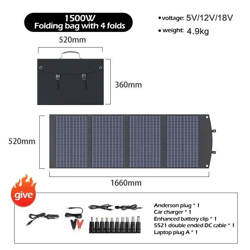 Flexible, Foldable, High Efficiency Solar Panel, Travel & Phone & Boat, Portable 12V 2000w 1500w 1000w 500w Solar Panel Kit
