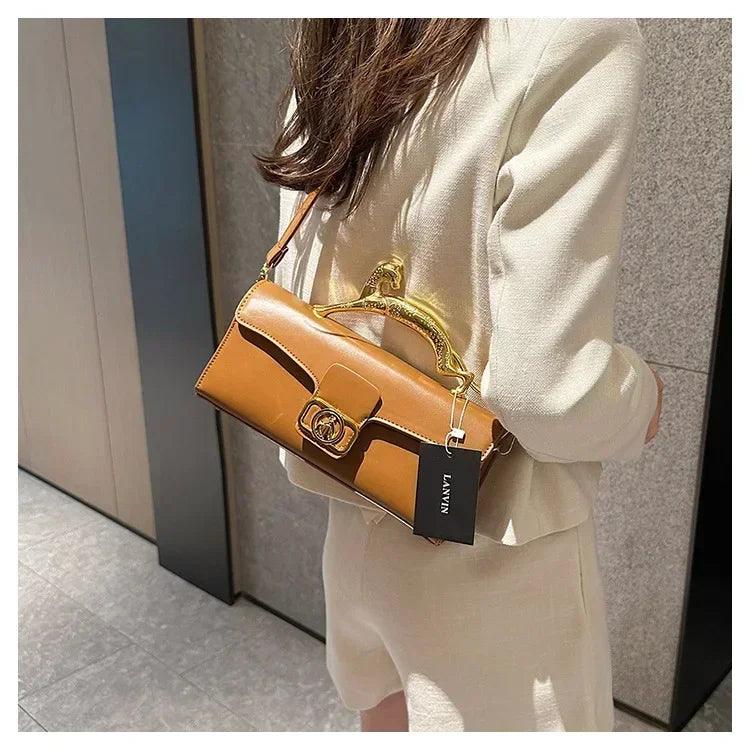 Women’s handbag new bags for women metal handle leather famous brand designer crossbody fashion trend shoulder bag