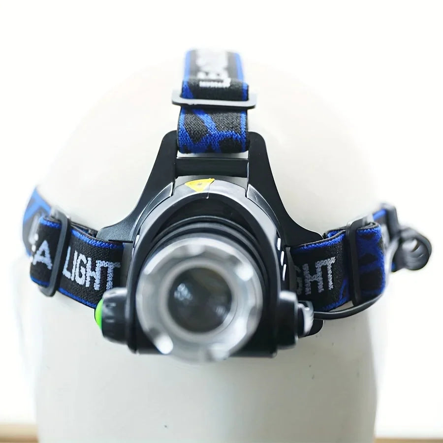 1 headlamp, USB rechargeable, including two 1200mAh lithium batteries, suitable for hiking and camping