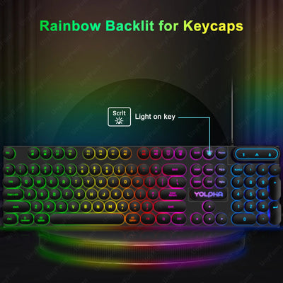 Wired Gaming Keyboard 104 Keys Color Matching Backlit Keycap Peripherals Gaming Keyboard for E-sports Office Computer Laptop PC