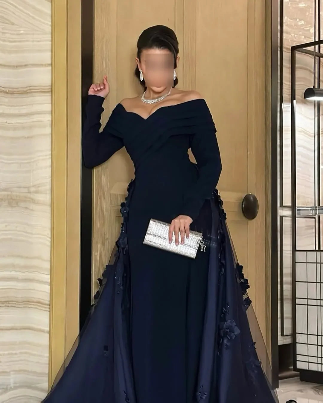 Customized Exquisite Off the Shoulder Long Sleeves Evening Dress High Quality Jersey Prom Dresses Temperament Homecoming Gowns